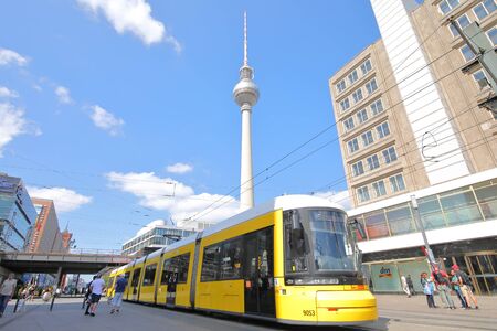 Berlin Germany - June 7, 2019: Tram train run throughAlexanderplatz square Berlin Germanyのeditorial素材