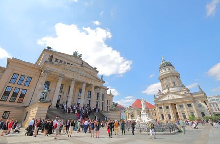 Berlin Germany - June 7, 2019: People visit Gendarmenmarkt square plaza Berlin Germanyのeditorial素材