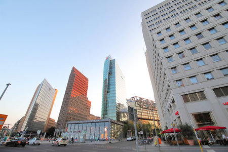 Berlin Germany - June 8, 2019: People visit Potsdamer Platz Berlin Germany