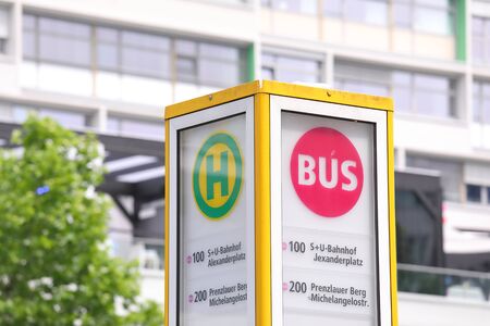 Berlin Germany - June 10, 2019: Bus stop sign Berlin Germanyのeditorial素材