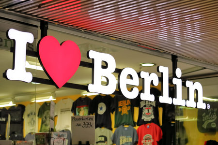 Berlin Germany - June 10, 2019: I love Berlin gift shop Berlin Germany