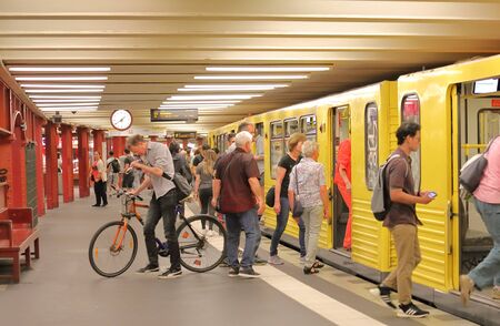 Berlin Germany - June 10, 2019: People travel by Metro subway in Berlin Germanyのeditorial素材