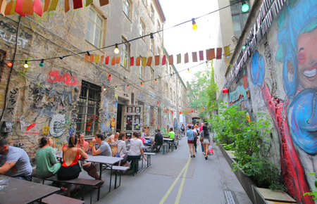 Berlin Germany - June 10, 2019: People visit Hackescher market street art alley Berlin Germanyのeditorial素材