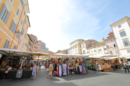 Rome Italy - June 14, 2019: People visit Street market at Piazza Campo de Fiori Rome Italyのeditorial素材