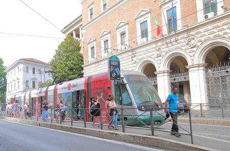 Rome Italy - June 15, 2019: People travel by tram train Romeのeditorial素材