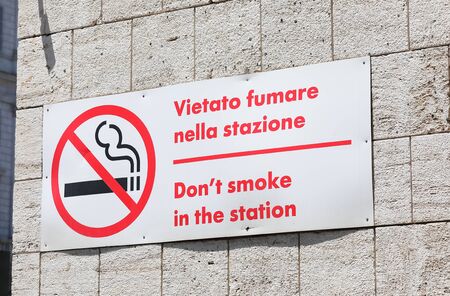 No smoking sign Termini train station Rome Italyの写真素材