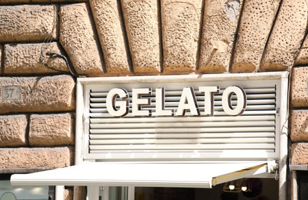 Rome Italy - June 14, 2019: Gelato shop sign Rome Italyのeditorial素材