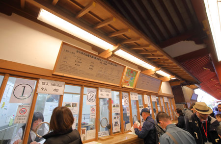 Nara Japan - November 10, 2019: Unidentified people buy tickets for Todaiji temple Nara Japan