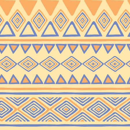 Seamless vector tribal texture. Tribal seamless texture. Vintage ethnic seamless backdrop. Striped vintage boho fashion style pattern background with tribal shape elements. Hand drawn abstract patternのイラスト素材