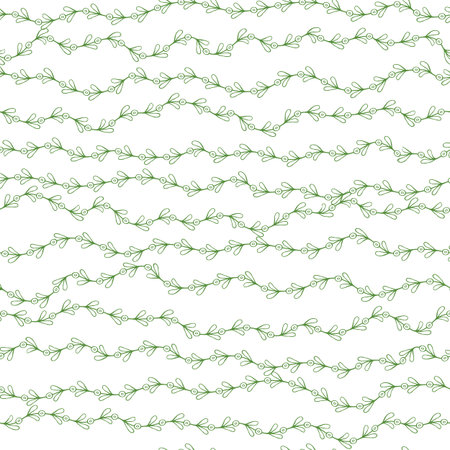 Seamless vector green pattern with hand drawn branch and leaves. Sketched ornament with herbs. Perfect for greetings, invitations, manufacture wrapping paper, textile, web design on the white.のイラスト素材