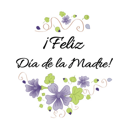 Happy Mother Day banner decorated hand drawn meadow flowers. Lettering title in Spanishのイラスト素材