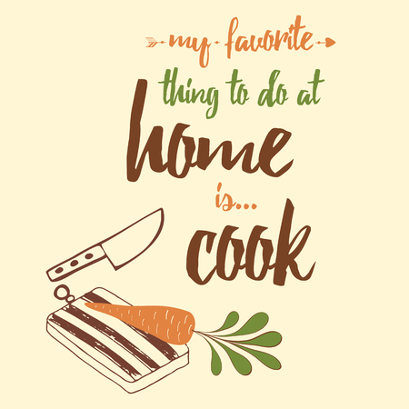 Inspirational quote about cooking decorated kitchen toolsのイラスト素材