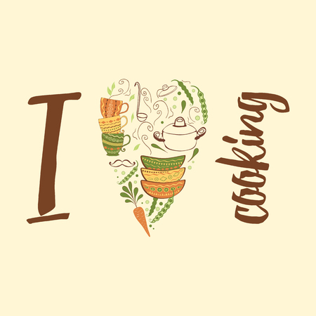I love cooking poster concept. Lettering design elementのイラスト素材