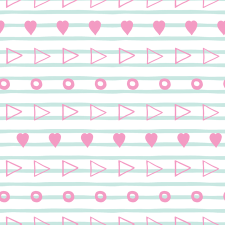 Striped hand drawn pink and blue geometric seamless patternのイラスト素材