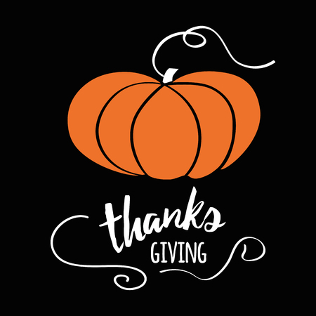 Happy Thanksgiving Day, give thanks, autumn hand drawn design with pumpkinのイラスト素材