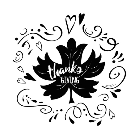 A Vector print Thanksgiving decorated maple leaf shape on chalk style and abstract ornate.のイラスト素材