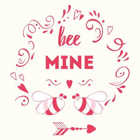 Valentine's Day calligraphy card design decorated with floral pink ornateのイラスト素材