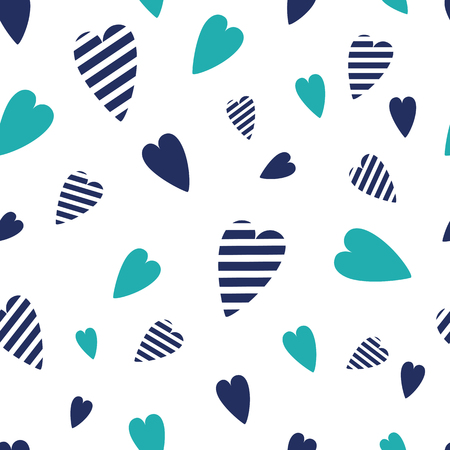 Navy vector seamless patterns wave heart. Cute nautical backgrounds. Endless summer vacation ocean template for wallpaper, pattern fills, web, surface textures, fabric, textile, package design, wrapのイラスト素材