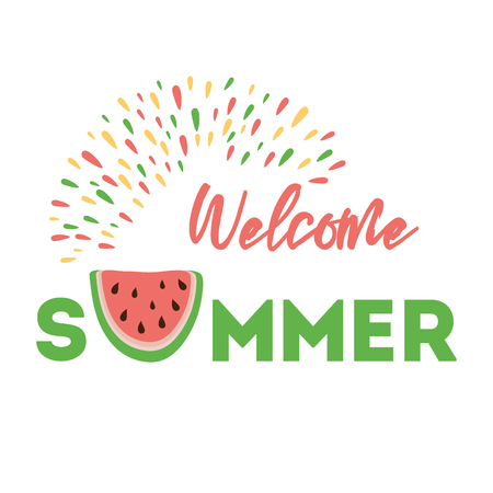 Welcome Summer inscription on the background of watermelon on white.のイラスト素材