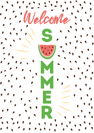 Welcome Summer inscription on the background of watermelon on white.のイラスト素材