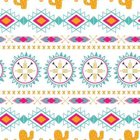 Vector tribal ethnic seamless pattern in bright pink orange colors Aztec geometric background. Mexican ornament texture Native american traditional design Folk geometric print for wallpaper wrap clothのイラスト素材