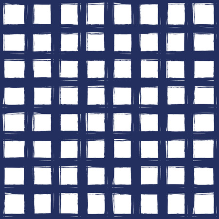 Seamless nautical pattern with hand painted brush strokes, cage plaid square background. Vector illustration. Endless summer vacation ocean template for wallpaper, web, fabric, textile package designのイラスト素材