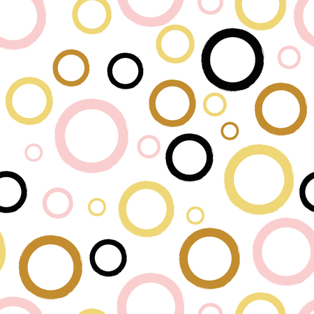 Cute seamless pattern polka dot abstract ornament decorated yellow pink, black hand drawn circles, round shapes Vector illustration for wallpaper, wrap Gold dots, sparkles, shining dots backgroundのイラスト素材