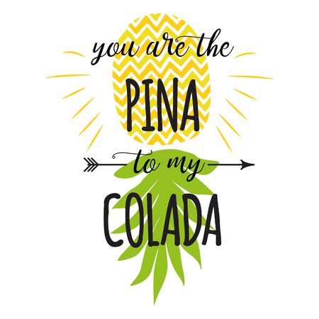 Cute summer print with pineapple. Summer fresh design with juicy sweet pineapple in bright color Summer quoteのイラスト素材