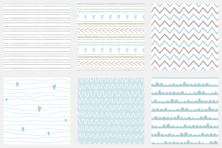 Baby boy shower blue collection Hand drawn seamless pattern set Blue simple textures background fabric cloth Stripes lines zig zag stroke irregular graphic childish design Cute vector illustration.