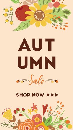 Autumn Banner Sale Shop Now Hand Drawn Floral Frame Cute Template