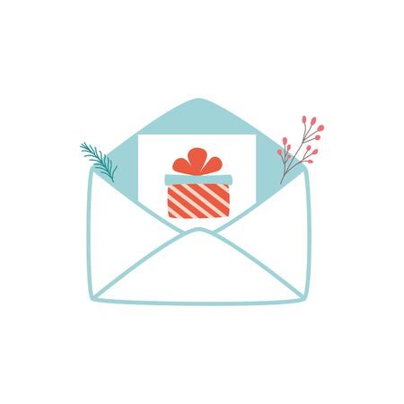 Christmas letter envelope Santa mail template design Letter to Santa Present gift in letterのイラスト素材