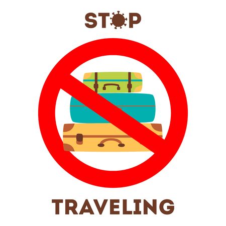 Stop traveling ban symbol with suitcases. COVID-19. Coronavirus prevention.のイラスト素材