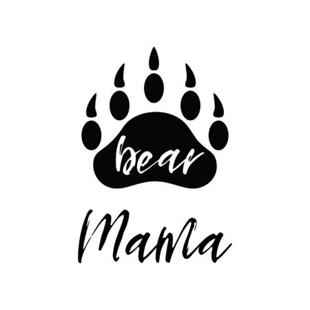 Mama bear black paw symbol. Simple forest logo with text. Bear paw silhouette. Wild icon. Kids nursery wall art poster, fabric decor, print. Vector illustration for mothers dayのイラスト素材