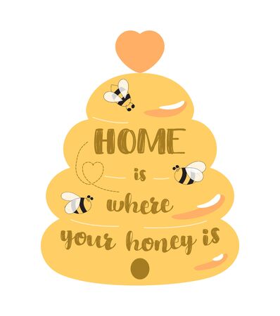 Bee kitchen sign, beehive home welcome sign decor. Cute honey symbols, bees. Home is where your honey is textの写真素材