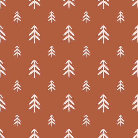 Christmas tree pattern. Winter forest seamless background. Simple Christmas night forest graphic design. Childish hand drawn fir tree backdrop, textile, print. Vector winter illustration, wallpaper.のイラスト素材