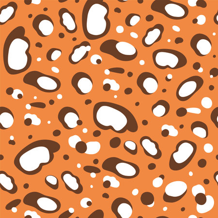 Leopard skin seamless pattern. Cartoon jaguar spots print design. Hand drawn leopard print. wild orange illustration. Graphic leopard shapes pattern texture background.の写真素材