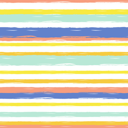 Hand drawn striped pattern in bright colors. Green mint, pink, orange, yellow rough stripe seamless...