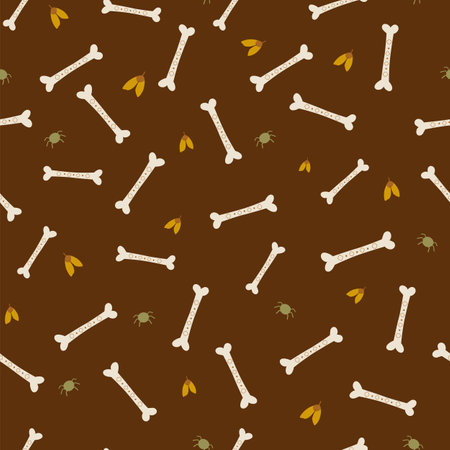 Skeleton bones seamless pattern. Cute Dark academia background, Halloween human skeleton hand drawn print, wallpaper, packaging design. Spooky bone vector illustration.のイラスト素材