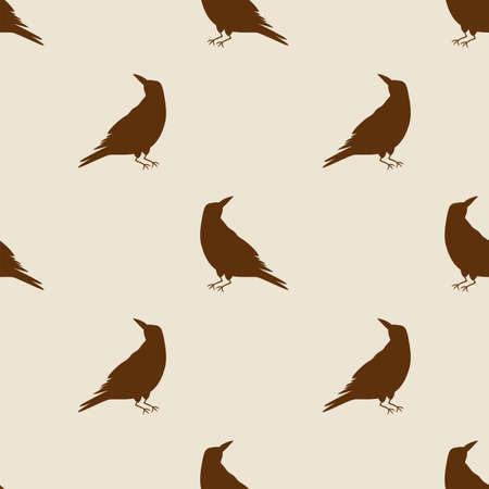 Black Ravens seamless pattern. Hand drawn crow birds repeated background for Halloween party, spooky print. Black Raven vector illustration, birds wallpaper, card graphic design horror banner.のイラスト素材