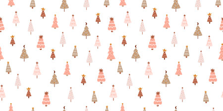 Pastel Christmas pattern. Pastel Christmas tree. Pink Christmas tree seamless pattern. Cute childish fir tree background. Vector winter forest. Pastel Christmas illustration. Pink winter backgroundのイラスト素材