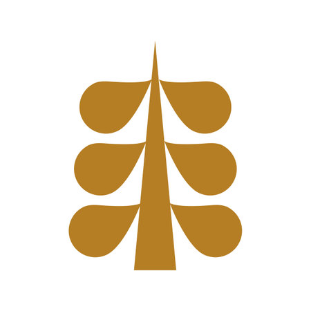 Geometric Christmas element isolated vector. Winter holiday mosaic geometric Christmas tree, drawn in abstract shapes. Minimalist New Year decorative illustration in golden colorのイラスト素材