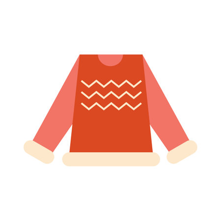 Geometric Christmas ugly sweater icon, isolated vector element. Winter holiday mosaic geometric red sweater in simple flat style Minimal New Year decorative illustration.のイラスト素材