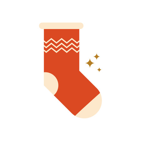 Geometric Christmas red Santa sock icon, isolated vector element. Winter holiday mosaic geometric sock in simple flat style Minimal New Year decorative illustration.のイラスト素材