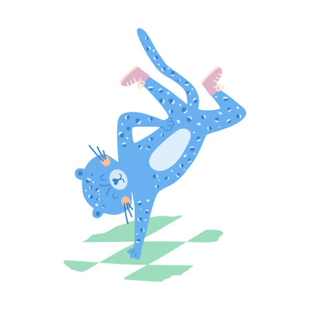 Breakdancing sport. Cute animal is street dancer in movement pose. Vector breakdancer character isolated on white. Concept for urban sport.のイラスト素材