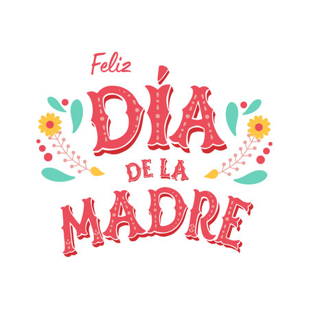 Feliz Dia De La Madre handwritten text in Spanish. Vector happy Mothers day lettering element for greeting cardのイラスト素材