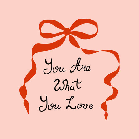 Girl quote with red coquette bow on the pink background. Cute hand written phrase. Vector lettering element.のイラスト素材