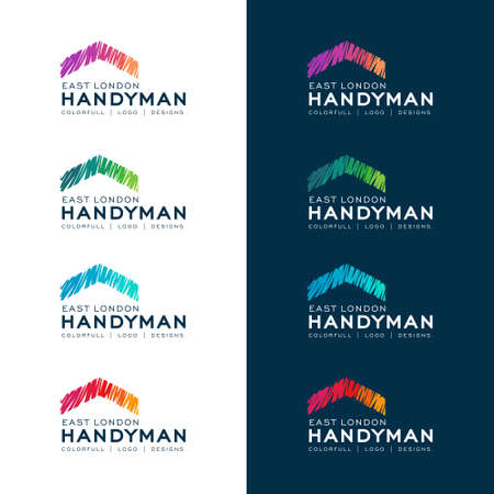 Colorful Scribble House Logo Icon, Handyman logo brandのイラスト素材