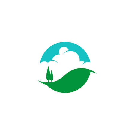 Landscape Flat Logo, Green Scenery Hill Iconのイラスト素材