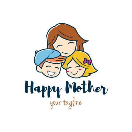 Happy Mother With Son and Daughter Logo cartoon characterのイラスト素材