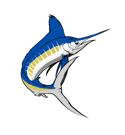 Blue marlin fish on white background. Vector illustration of a marlin fish.のイラスト素材